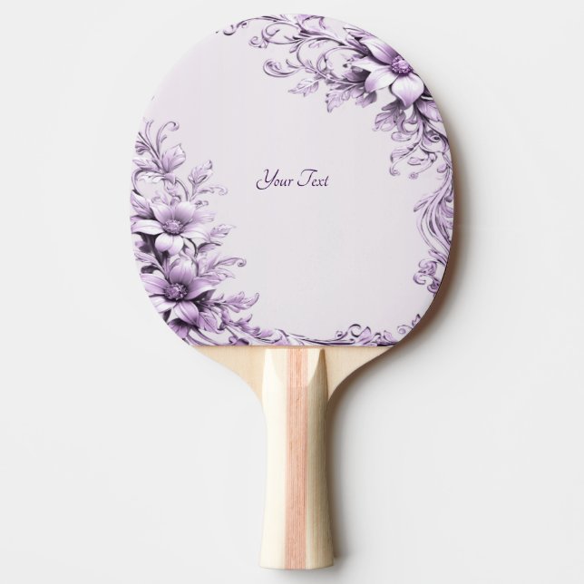 Stilfull bordtennisracket med lila blommor (Framsidan)