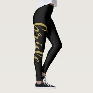 Stilfull Borstad Kalligrafi Guld Glitter Brud Leggings