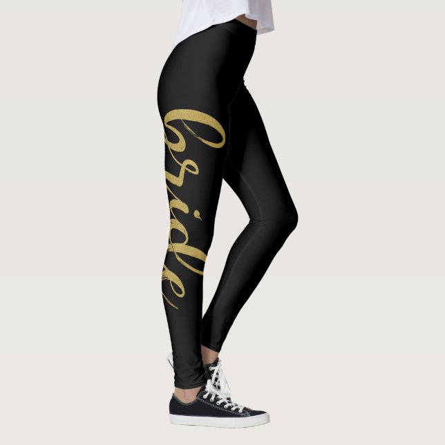 Stilfull Borstad Kalligrafi Guld Glitter Brud Leggings (Höger)