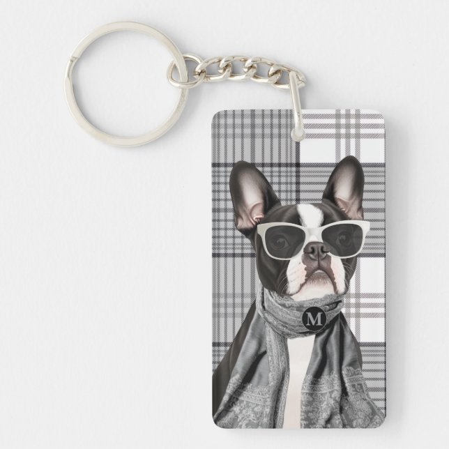 Stilfull Boston Terrier Hund och Rutig Monogram (Framsidan)