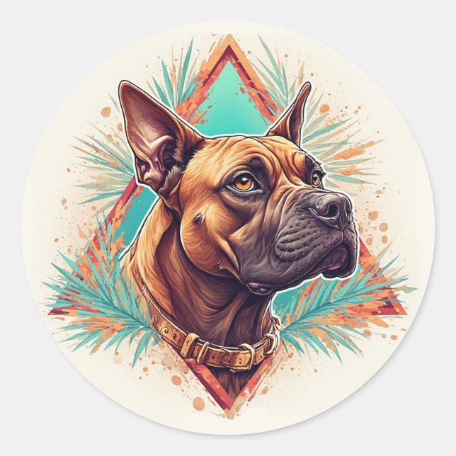 Stilfull Boxerhund Runt Klistermärke (Framsida)