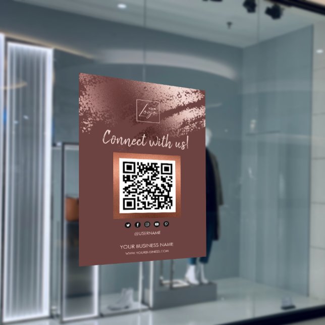 Stilfull Brons Affärs QR-kod Sociala Medier Poster (Stylish Bronze Business QR Code Social Media Poster)