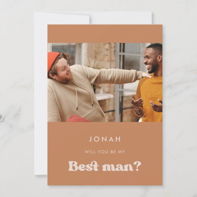 Stilfull brun Vill du vara min best man foto kort (Framsida)