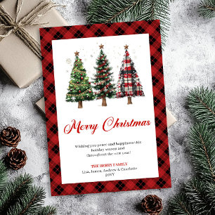 Stilfull Buffalo Plaid Julgran Semesterkort Julkort