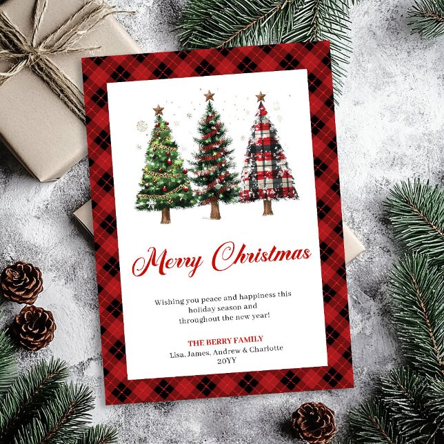 Stilfull Buffalo Plaid Julgran Semesterkort Julkort (Stylish Buffalo Plaid Christmas Tree Holiday Card)