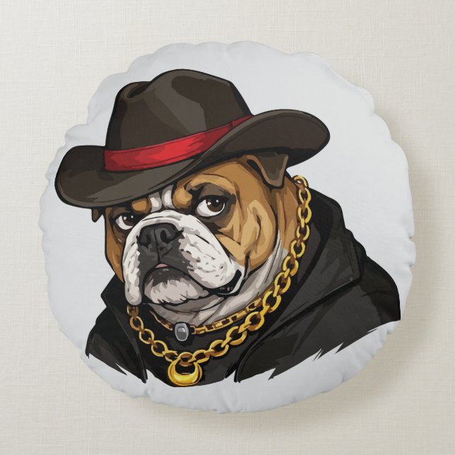 Stilfull Bulldog Rund Kudde (Framsidan)