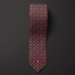 Stilfull burgundisk och guld Mandala-monogram Slips