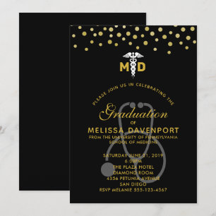 Stilfull Caduceus och Stetoskop Doktorutexaminerad Inbjudningar