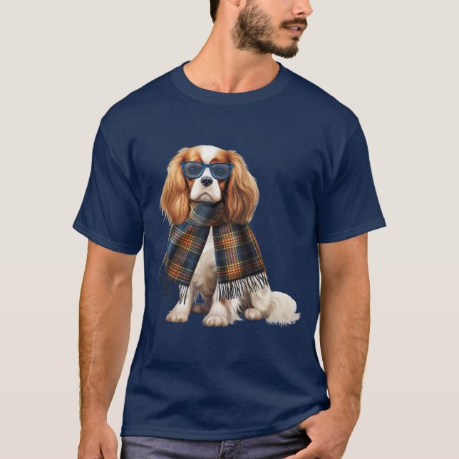 Stilfull Cavalier King Charles Hund och Plaid T Shirt (Framsida)