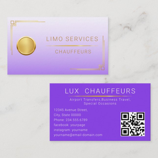 Stilfull Chaufför Professionell Limousin Driver QR Visitkort (Fram/baksida)