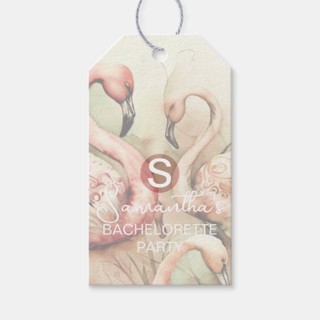 Stilfull Chic Flamingo Monogram Personlig Presentetikett (Framsidan)