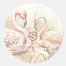 Stilfull Chic Flamingo Monogram Personlig Runt Klistermärke