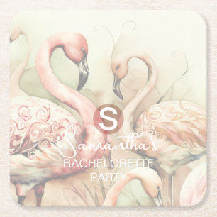 Stilfull Chic Flamingo Monogram Personlig Underlägg Papper Kvadrat