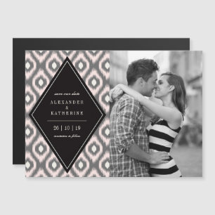 Stilfull Chic Mod Diamant Ikat Foto Spara Datum Magnetisk Inbjudningskort
