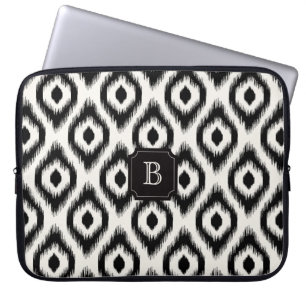 Stilfull Chic Svart Elfenbensfärgad Diamant Ikat M Laptop Fodral