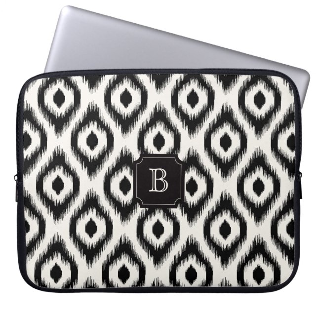 Stilfull Chic Svart Elfenbensfärgad Diamant Ikat M Laptop Fodral (Framsidan)