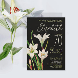Stilfull Chic Svart Vit Lilja 70-årsfirande Blommi Inbjudningar