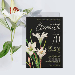 Stilfull Chic Svart Vit Lilja 70-årsfirande Blommi Inbjudningar