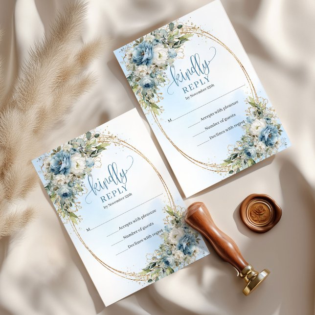 Stilfull dammig blå eukalyptus bröllop RSVP-kort OSA Kort (Stylish Dusty Blue Eucalyptus Wedding RSVP Card

)