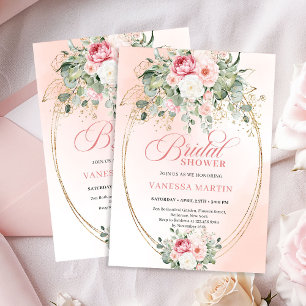 Stilfull dammig rosa eukalyptus bröllopsdusch-inbj inbjudningar