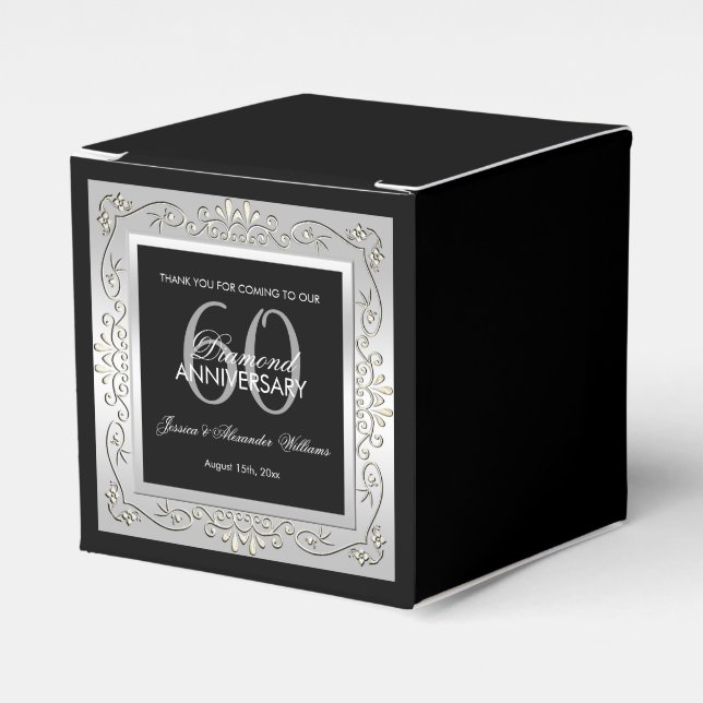 Stilfull dekorativ silver 60-års bröllopsjubileum presentaskar (Framsidan Sidan)