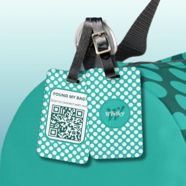 Stilfull design med prickar Smart dynamisk QR-kod Bagagebricka (Stylish Polka Dots Design Smart Dynamic QR Code Luggage Tag - Monogram & Name - Found Bag Contact)
