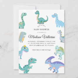 Stilfull dinosaurie-baby shower vit inbjudningar