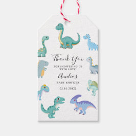 Stilfull dinosaurie-babyfirande vit presentetikett