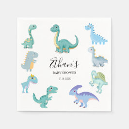 Stilfull dinosaurie-babyshower vit pappersservett