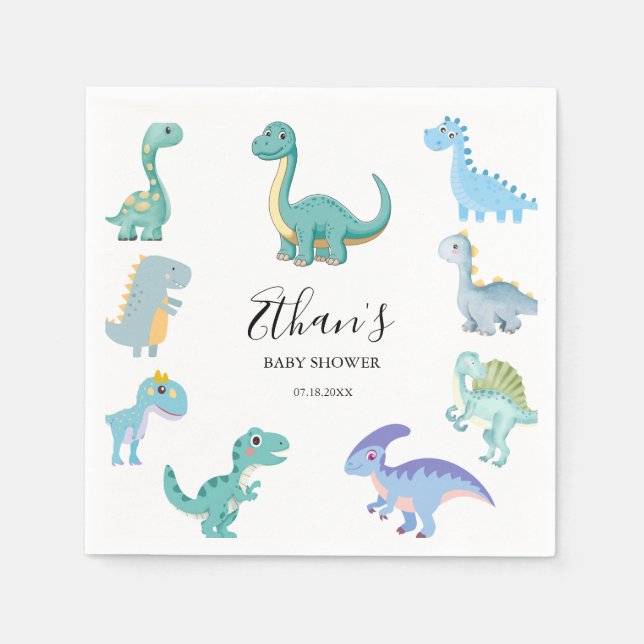 Stilfull dinosaurie-babyshower vit pappersservett (Framsidan)