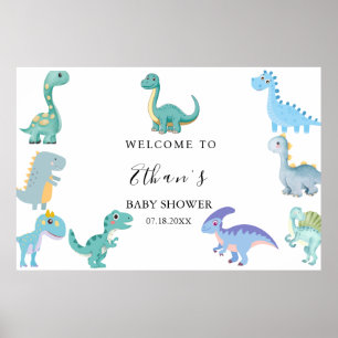 Stilfull dinosaurie-babyshower vit poster