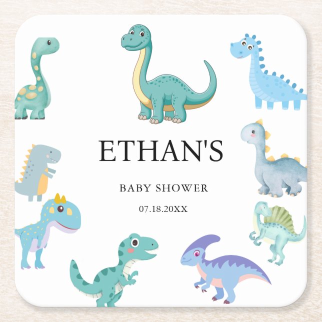 Stilfull dinosaurie-babyshower vit underlägg papper kvadrat (Framsidan)