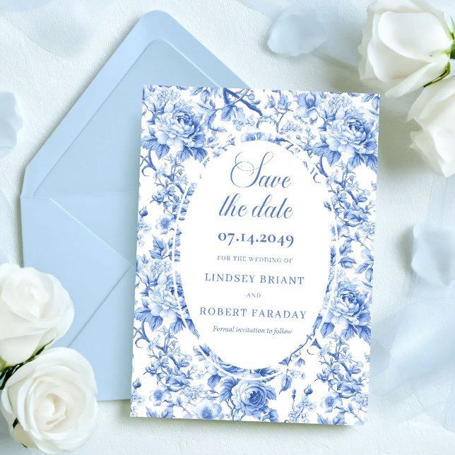 Stilfull djupblå blomsterinspirerad Spara datum br Meddelande (Stylish Deep Blue Floral Save the Date Wedding Card)