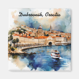 Stilfull Dubrovnik Kroatien Akvarellmålning Magnet