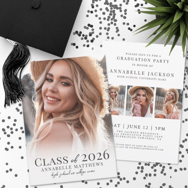 Stilfull Elegant Akademiker Enkel Foto Examen Inbjudningar (Stylish Elegant Graduate Simple Photo Graduation Invitation)