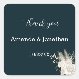 Stilfull Elegant Marin Vit Blomma Bröllopsdekal Fyrkantigt Klistermärke