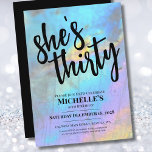 Stilfull Elegant Modern 30-årsfest Inbjudningar<br><div class="desc">Du kan ändra det till vilket födelseår som helst! 30, 40, 50 eller till och med för små barn! Fantastisk och färgrik regnbågsschimmer labradorit-sten fotot gör den perfekta bakgrunden för en enkel och modern design. Detta är en närbild av en riktig naturlig labradoritkristall i blått, lila, rosa, gult och grönt....</div>