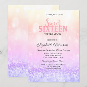 Stilfull Elegant Ombre Glitter Bokeh Sweet 16 Inbjudningar