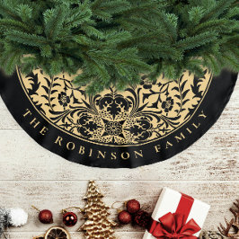 Stilfull Elegant Röd Guld Retro Jul Blomma Julgransmatta Borstad Polyester