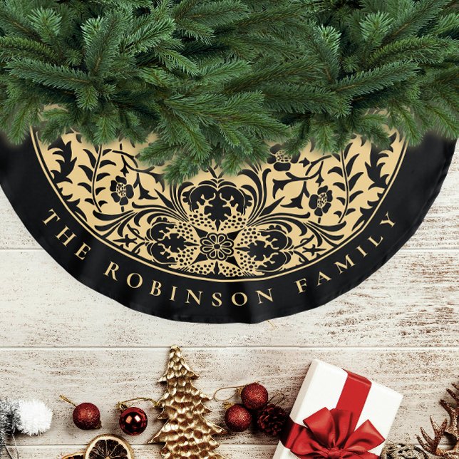 Stilfull Elegant Röd Guld Retro Jul Blommig Julgransmatta Borstad Polyester (Skapare uppladdad)