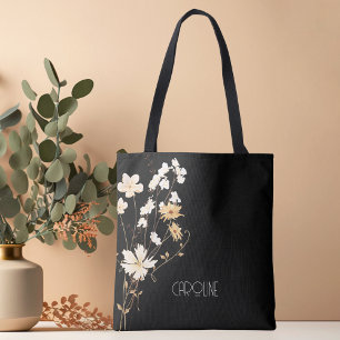Stilfull Elegant Svart Blommig Boho Söt Tygkasse