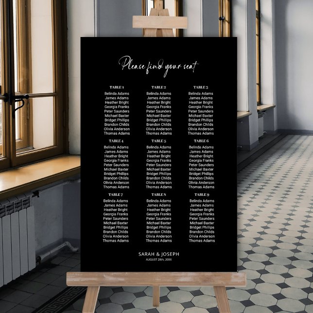 Stilfull Enkel Svart 9 Bord Bröllops Placeringspla Poster (Skapare uppladdad)
