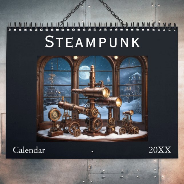 Stilfull estetisk retro cool kugghjul Steampunk Kalender (A stylish Steampunk monthly wall calendar, with a different Steampunk-inspired image on every page)