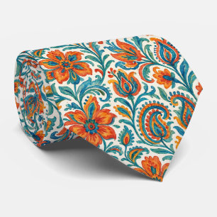 Stilfull etniskt färgrik paisley blomkonst mönster slips