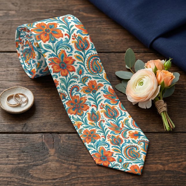 Stilfull etniskt färgrik paisley blomkonst mönster slips (Skapare uppladdad)