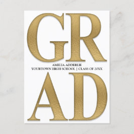 Stilfull examensannonsering inbjudan vit guld vykort
