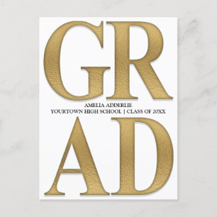 Stilfull examensannonsering inbjudan vit guld vykort