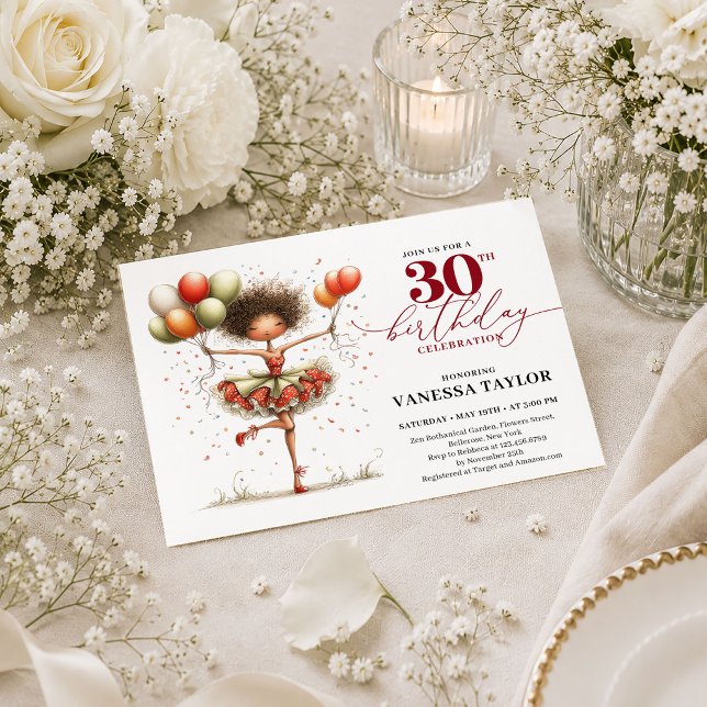 Stilfull excentrisk kvinna 30-års födelsedag Marsa Inbjudningar (Stylish Quirky Woman 30th Birthday Marsala Red Invite

)