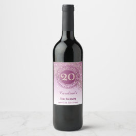 Stilfull fallande roséguld glitter 20-årsdag vinflaska etikett