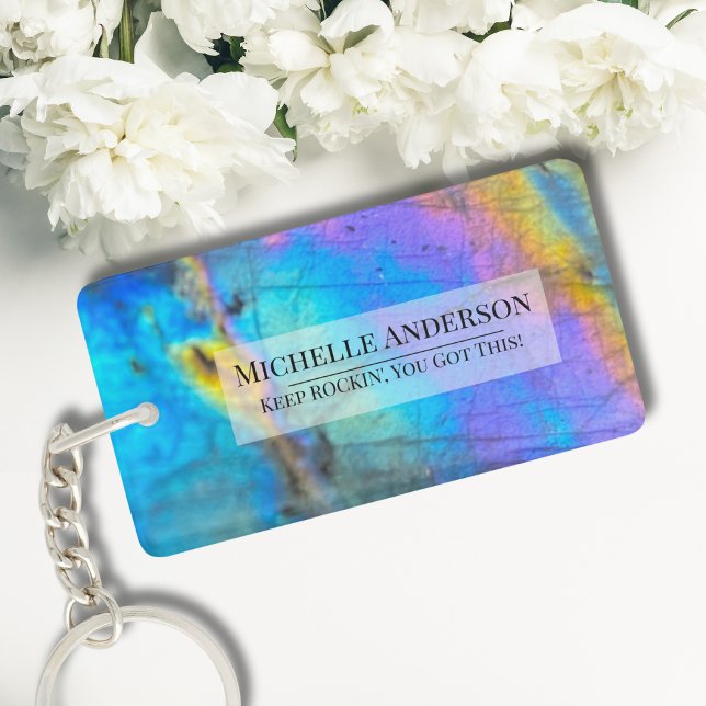 Stilfull Färgrik Marmorsten Modern Namn (Stylish Colorful Labradorite Crystal Stone Name Keychain)